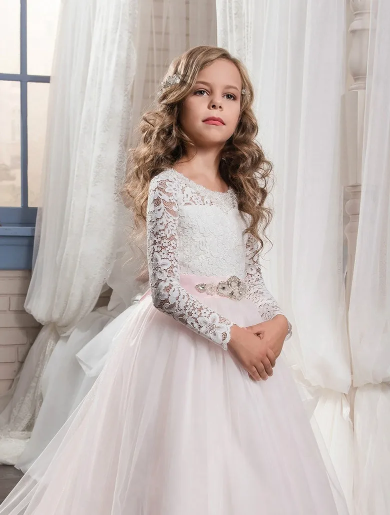 2017 Новая Мода Pageant Платья для Девочек Glitz Кружева Бальное платье О-Образным