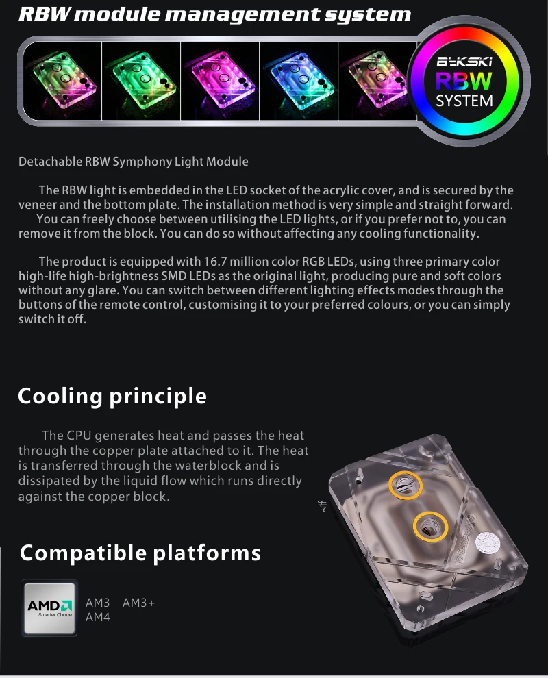 Bykski cpu водоблок для AMD Ryzen AM4 AM3+ блоки AMD RGB AURA SYNC Скраб крышка+ медное дно cpu-XPR-AM-V2