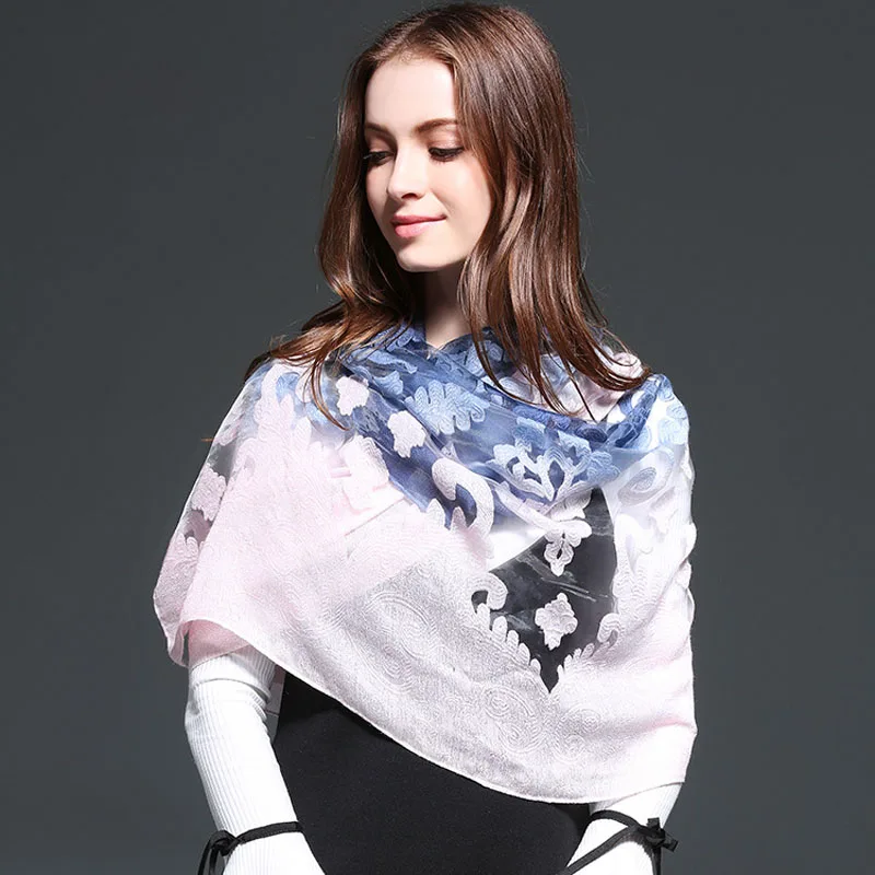 Summer New Organza shadow Double Colors Hollow Lace Long Scarves Sunscreen Beach Scarfs All-Match Muffler Muslim Hijab Bufandas |