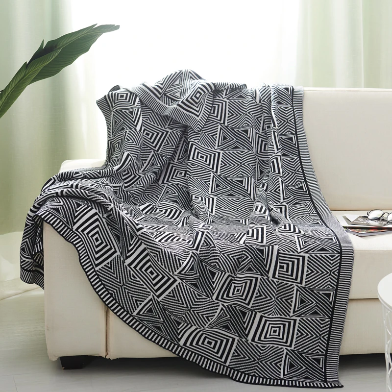 Скандинавское одеяло для дивана Ins геометрическое Хлопковое с нитью весенне