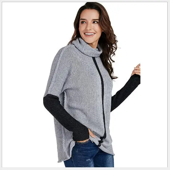 Women Sweater 2018 New Autumn Pullover Turtleneck Long Sleeve Female Fashion Casual Loose Contrast Color Knitted | Женская одежда