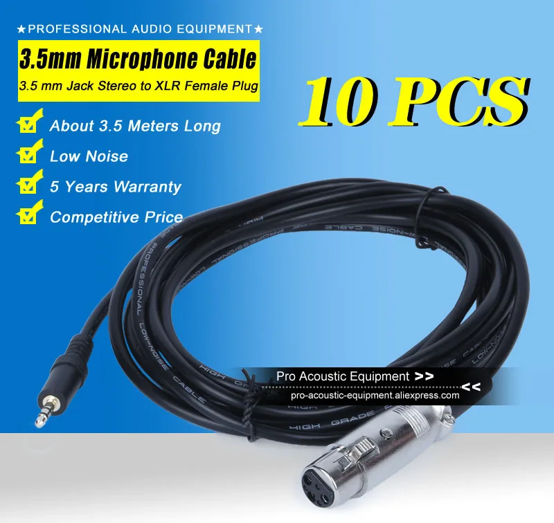 10 шт./лот 11 футов прочной микрофонный кабель XLR до 1/8 &quot3 5 мм Jack штекер аудио 3 м