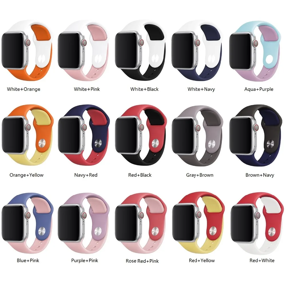 Для iWatch ремешок цветной мягкий силиконовый для Apple Watch серии 4/2/1 двухцветный 38 40 мм