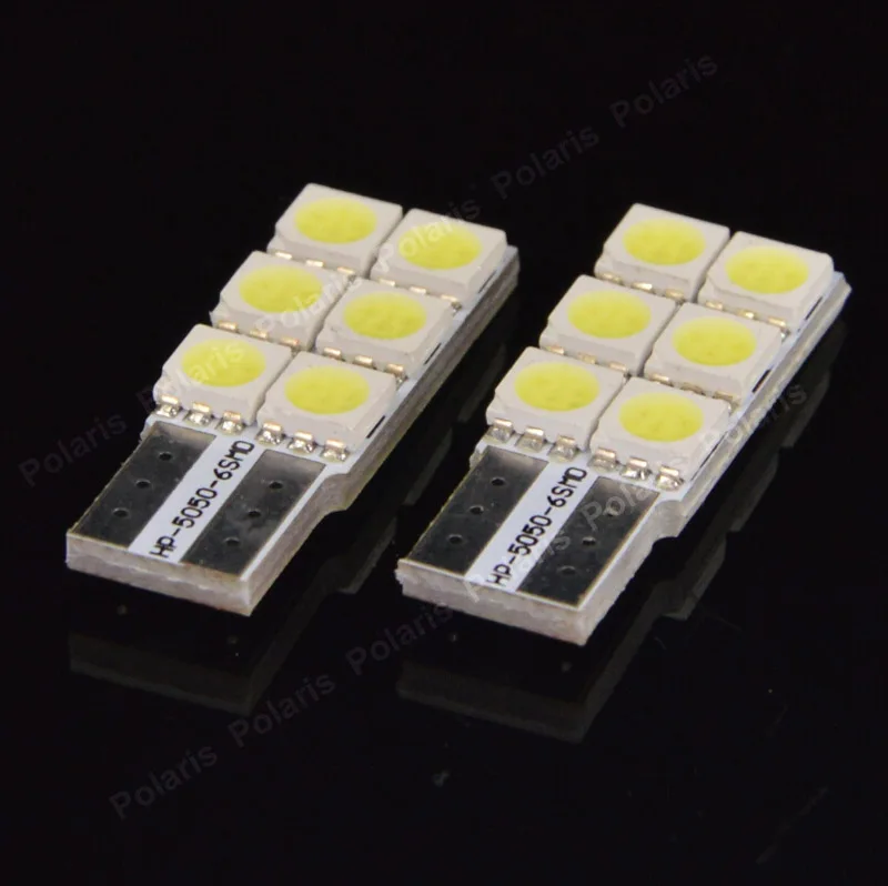 2 шт., высокое качество, T10 6 SMD 5050 W5W, без электрода, Автомобильные светодиодные Внутренние огни, клиновидные инструменты для дверцы, боковая лампа, DC 12V