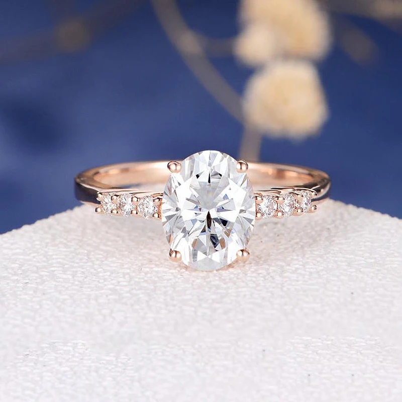 

Обручальное кольцо с муассанитом для женщин, однотонное 18 К розовое золото 2 карата 7 Х9 мм, обручальное кольцо с овальным муассанитом, ростом...