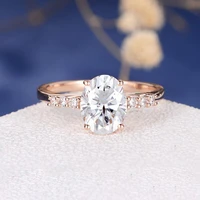 solid 18k rose gold 2ct 7x9mm oval moissanite engagement ring lab grown diamond side stones moissanite ring for women