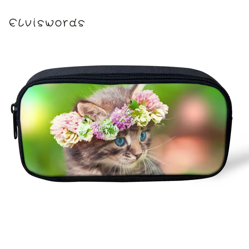 ELVISWORDS Милая гирлянда с принтом кота пенал Kawaii женские косметички для макияжа