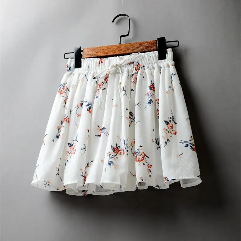 Летнее мини Для женщин шорты дамы Boho шифон Цветочные пляжные юбки Короткие