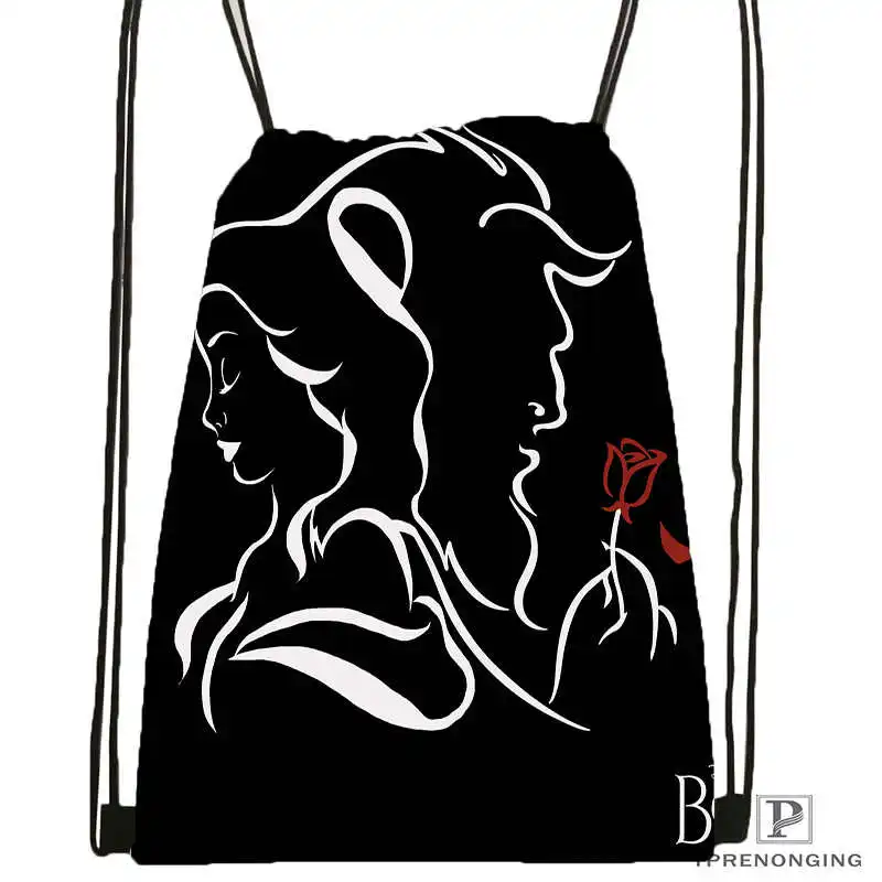 Пользовательские Красота и чудовище Drawstring сумка-рюкзак милый рюкзак детский Ранец(черный назад) 31x40 см#180531-02-18 - Цвет: Drawstring Backpack