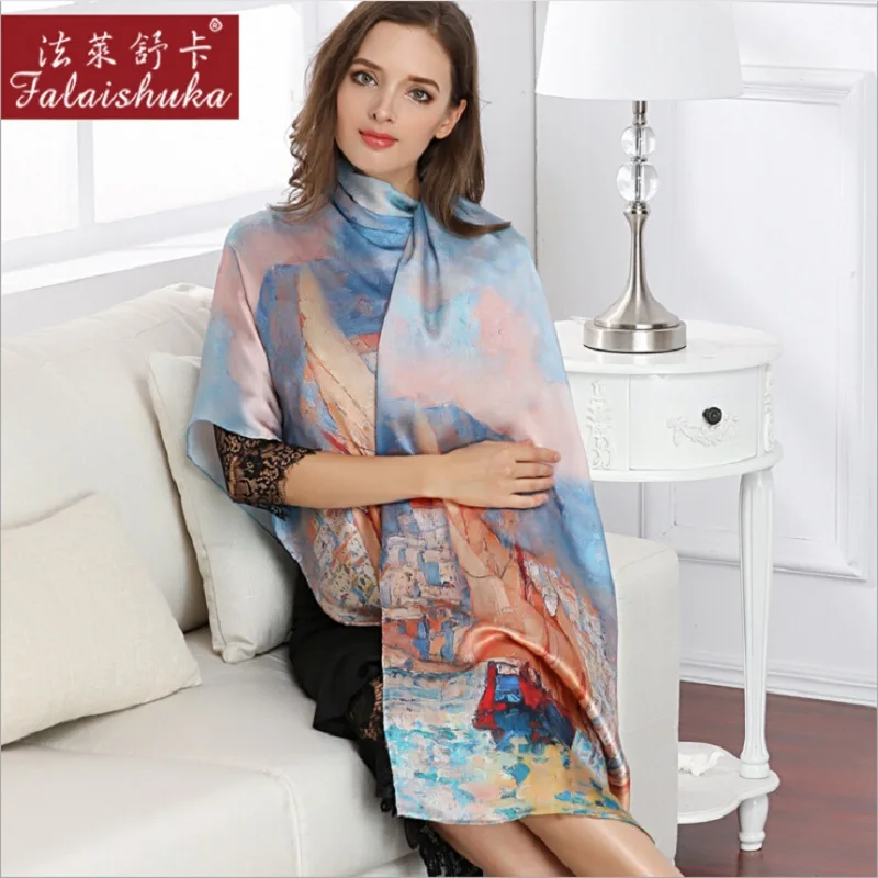 100% шелковые шали из пашмины с цветочным принтом очень большие длинные 2019 женские