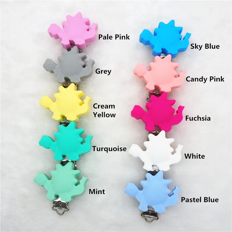 Chenkai 50pcs Silicone Dinosaur Teether Pacifier Clips DIY Animal Baby Dummy Montessori Sensory Jewelry Holder Chain Clips
