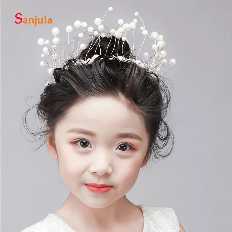 Детский жемчуг тиары и короны свадебные украшения для волос с цветами девочек на