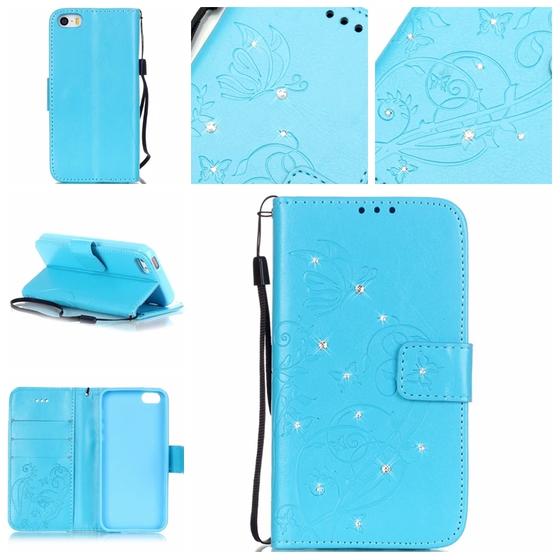Bling Rhinestone Embossing Wallet Phone Covers For Apple iPhone 5 5S SE 5SE Book Flip Movie Stand Cases iPhone5SE Silicon | Мобильные