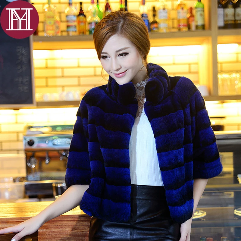 Роскошные женские пальто с мехом Зимние теплые натуральный кролика Верхняя