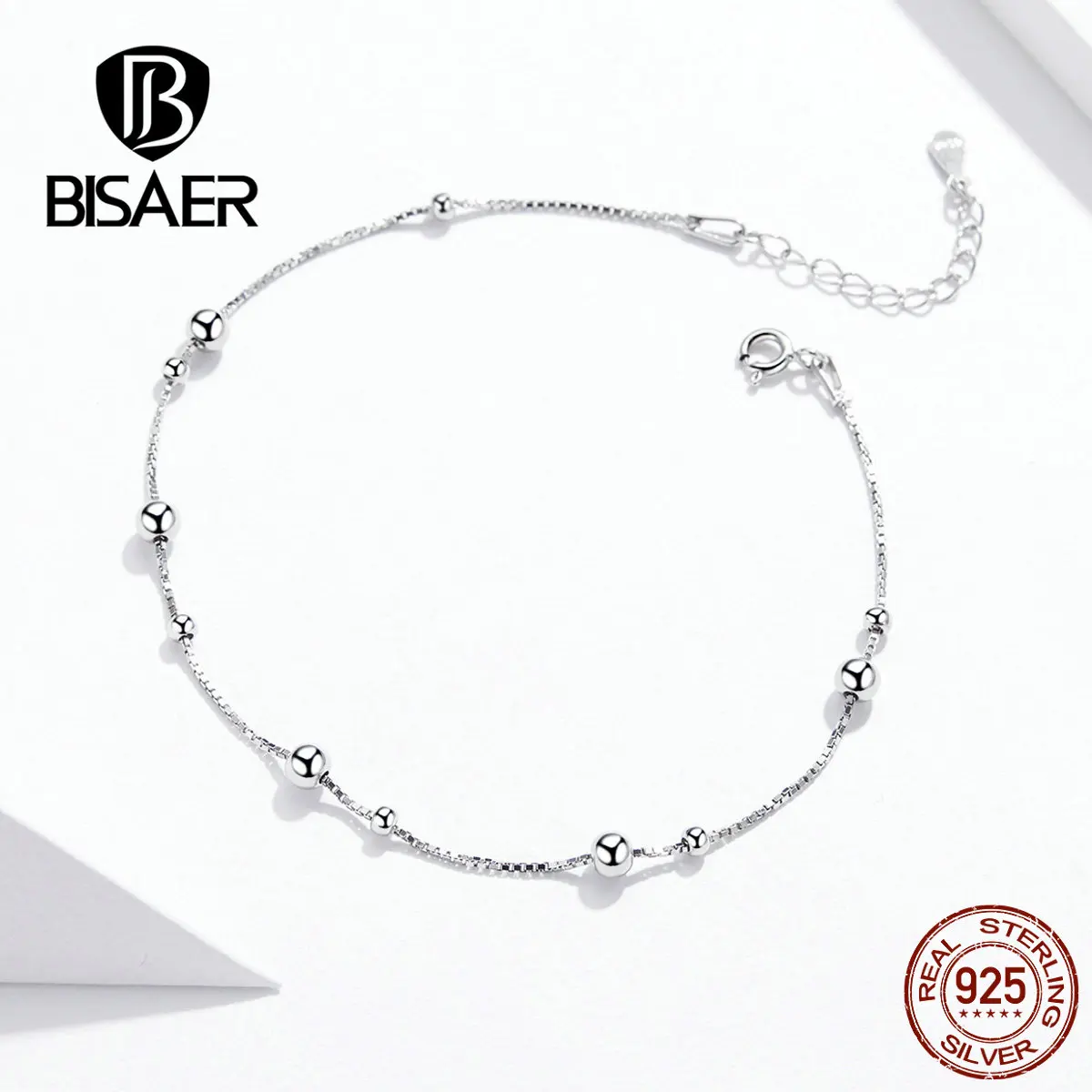 BISAER 100% Стерлинговое Серебро 925 пробы ножной браслет круглые Шаровые Подвески