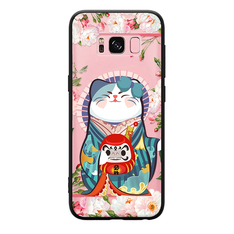 Цветочное кимоно удачи с изображением кота для samsung Galaxy S6 S7 край S8 S9 Plus Note 3 4 5 8 9