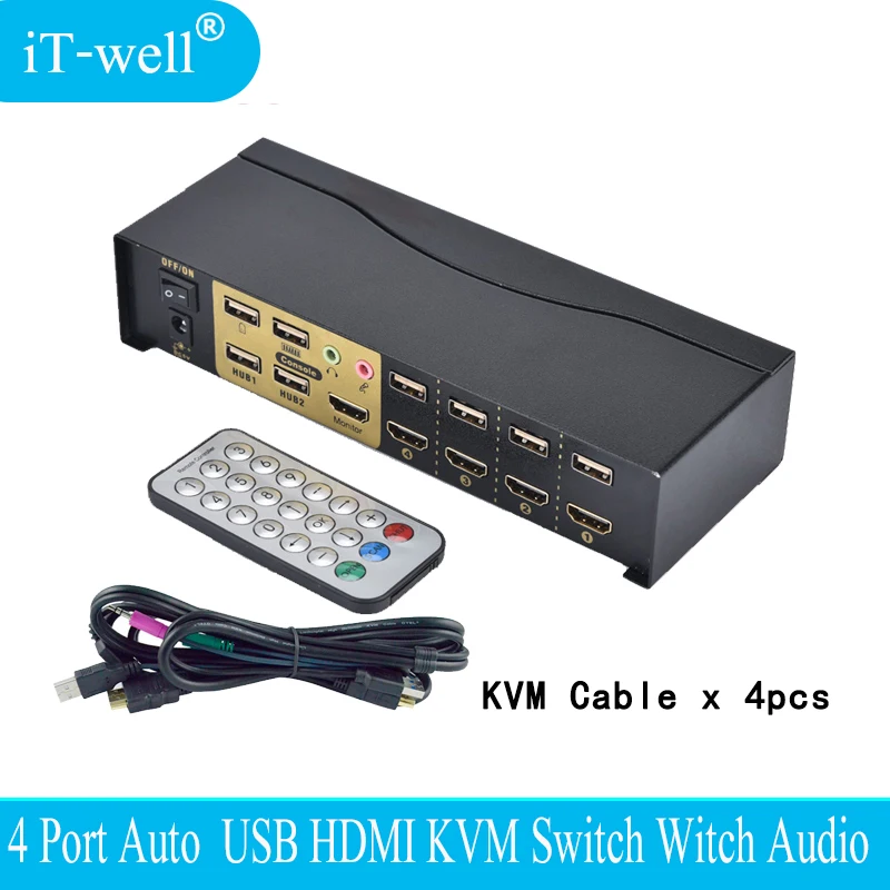 Квм-переключатель USB HDMI 4 порта USB2.0 со звуковой эргономичной клавиатурой 4K x 2K