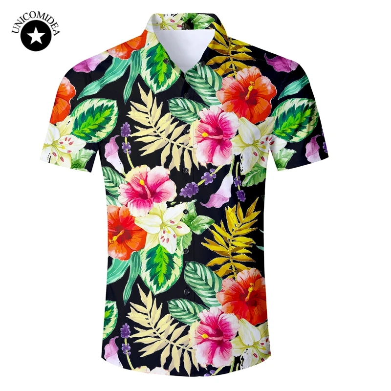 Мужская гавайская рубашка с коротким рукавом мужские рубашки Slim Fit Camisa Masculina Летние Гавайские повседневные мужские рубашки с цветочным принтом