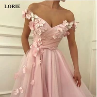 lorie pink prom dresses off the shoulder flowers appliques soft tulle a line formal evening party gowns plus size custom made