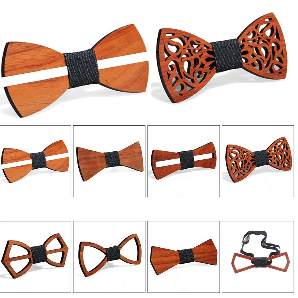 

KLV Elegant Hollow Retro Creative Men Wood Bow Ties Fashion Handmade Butterfly Ties Wedding Party Clothes Accessories