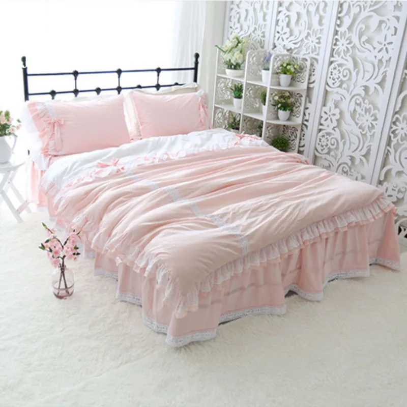 Супер сладкий Комплект постельного белья king size элегантный дизайн банты детское постельное белье комплект принцесса пододеяльник романтическая кровать юбка простыня на заказ