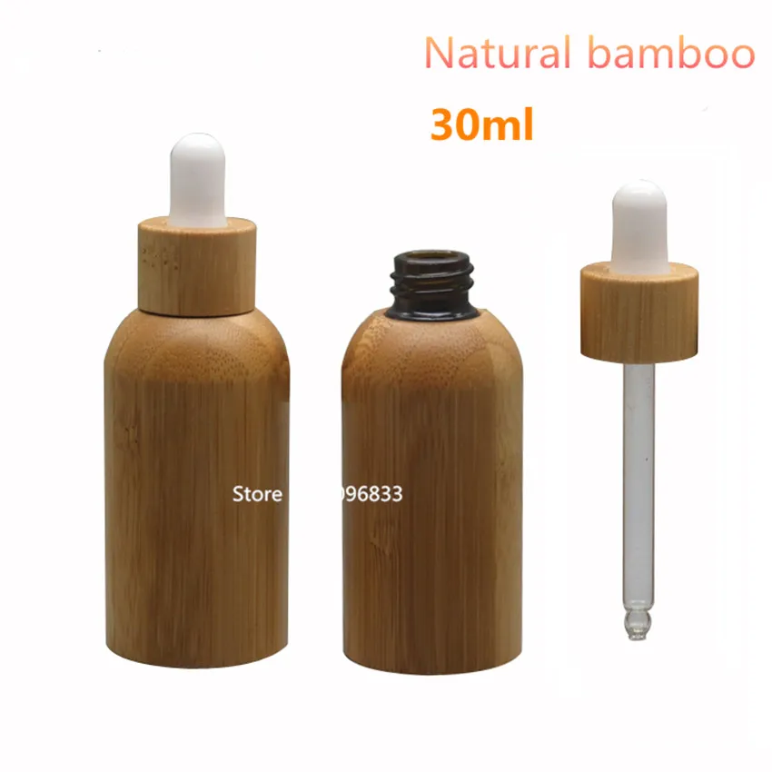 10Pcs/Lot  30ML  Natural Bamboo Empty Refillable Glass Bottle Refillable Lotion essential oil Glass Bottle with Dropper 30ml