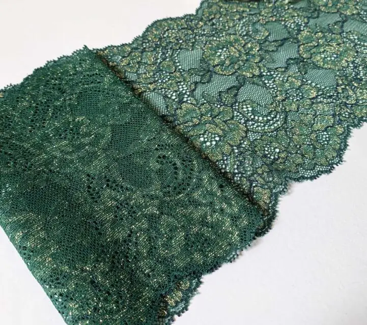 dark green with gold 3 года/Лот, 2 цвета, 17 см, темно-Зеленая эластичная кружевная отделка с золотой фольгой, Мерцающая отделка, аксессуары для одежды, сделай сам, материал, ткань, блестящая - Цвет: dark green with gold