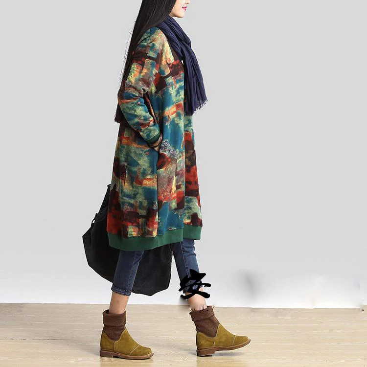 Women Dress Vintage 2018 Spring New Plus Size Clothes Loose Korean Fashion Cotton Robe Print Floral Warm |