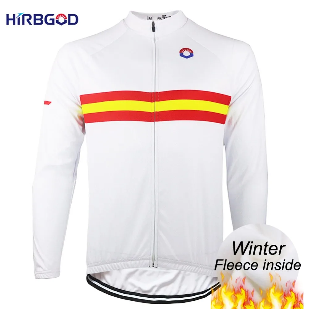 HIRBGOD Men's Stylish EU Size Flag Long Sleeve winter Bike Jersey Cycling Fleece Lightweight Clothing SDD001 | Спорт и