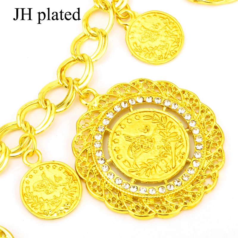 Ожерелье с монетами JHplated яркие Ювелирные наборы золотой цвет турецкие монеты