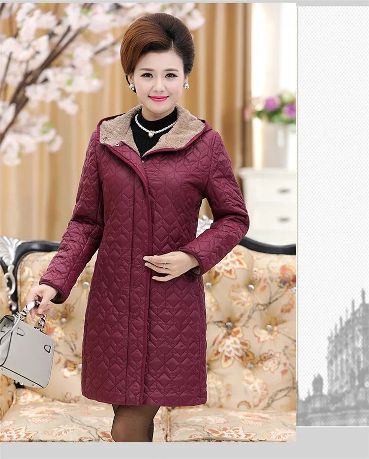 Women Parkas Thick Jacket Winter Coat Long Middle-aged Hooded Warm Cotton Outwear Plus Size 4XL Elderly Mom Padded Velvet Coats