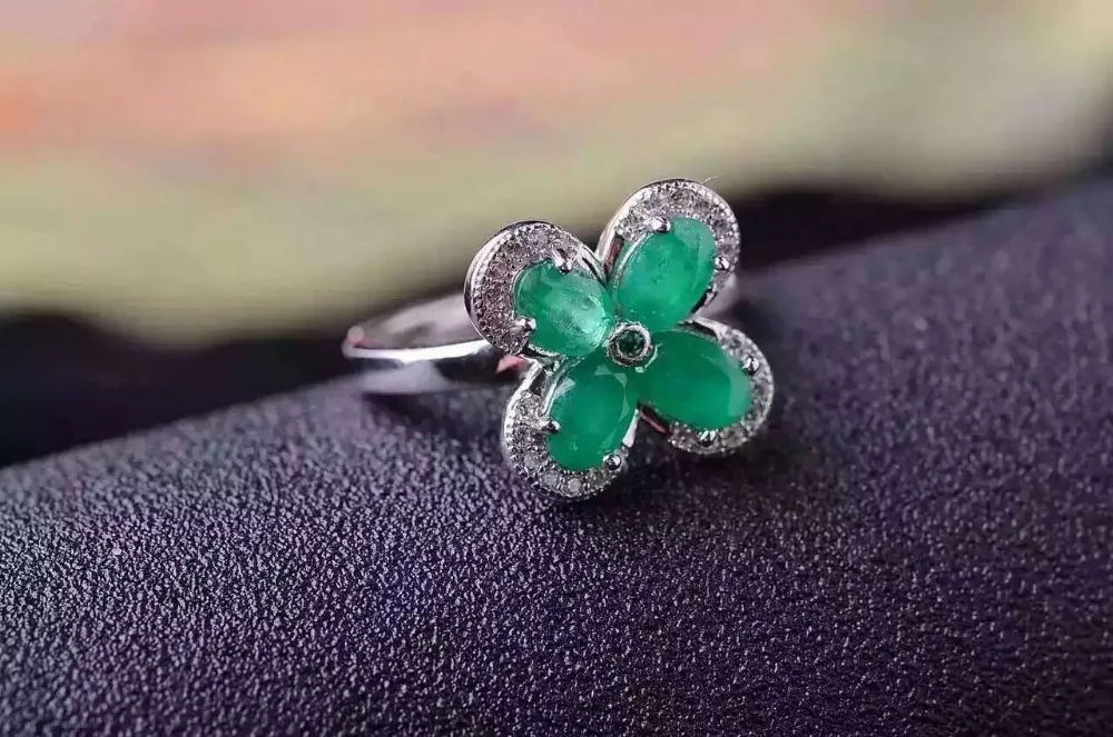 Натуральное зеленое кольцо с изумрудом для указательного пальца из стерлингового серебра 925, стильное элегантное украшение счастливого листа клевера для женщин на вечеринке.