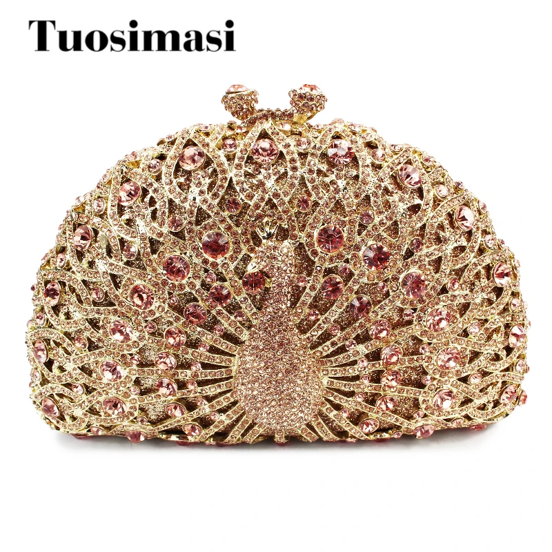 Блестящая женская Роскошная открытая вечерняя сумка с павлиньими камнями