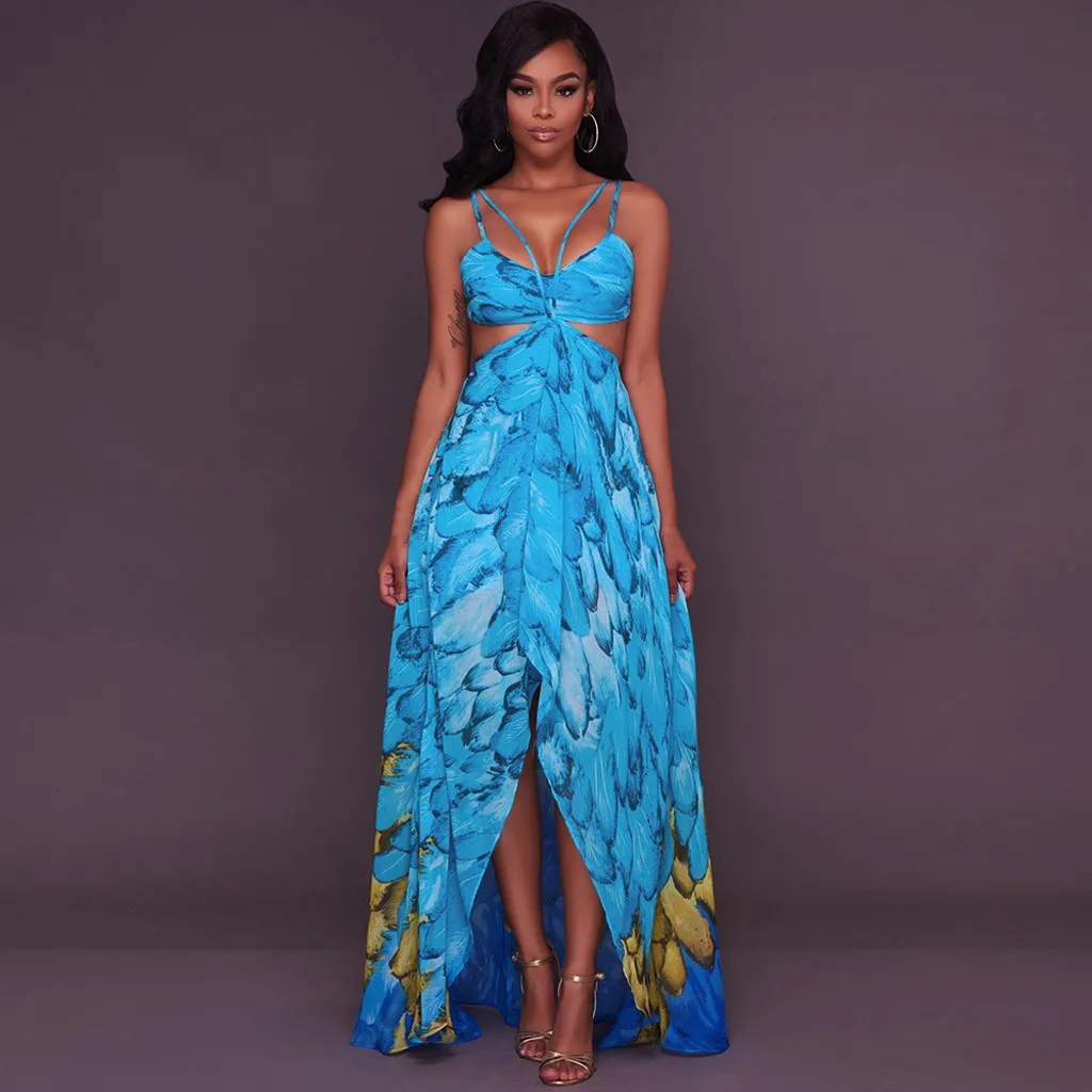 Для женщин летнее платье Sexy Sleveless Boho печати повседневное пляжные Винтаж длинное с