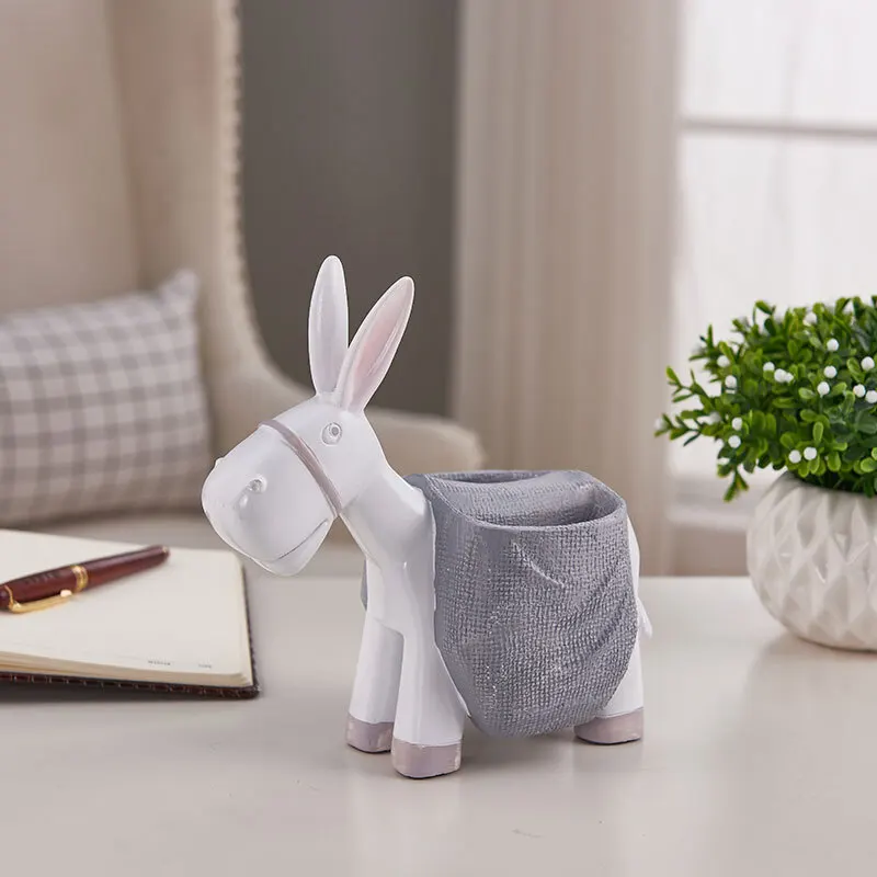 

creative resin donkey Pen holder box cute figurines home decor crafts room decoration study office Desktop storage bucket gifts