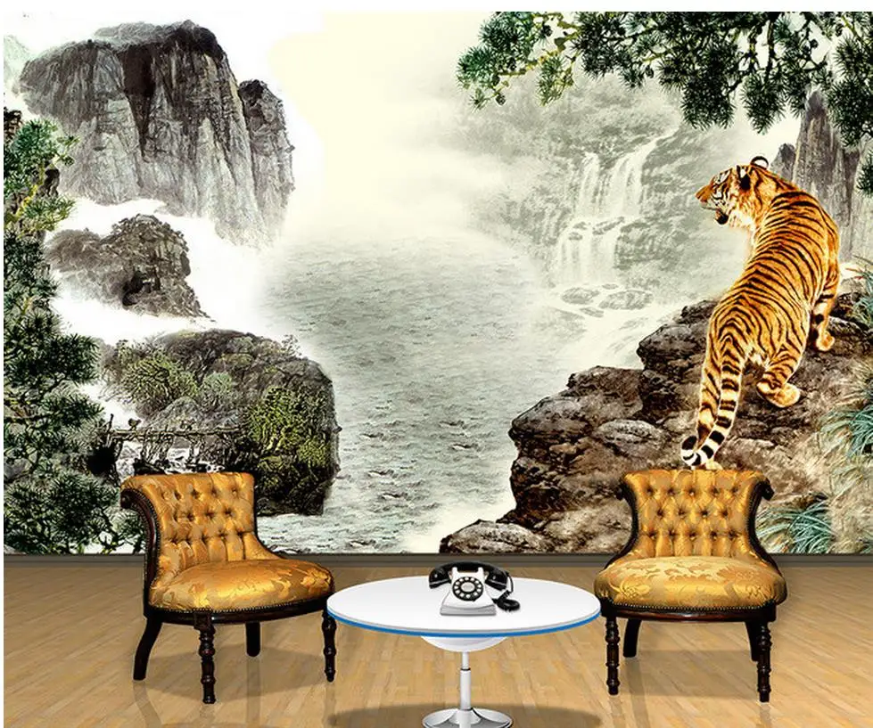 

3d bathroom wallpaper Home Decoration Landscape with tiger waterfall TV backdrop photo wall murals wallpaper