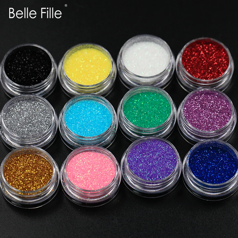 BELLE FILLE 12 коробок блеск для ногтей Блестящий Порошок блестящие дизайна пигмент