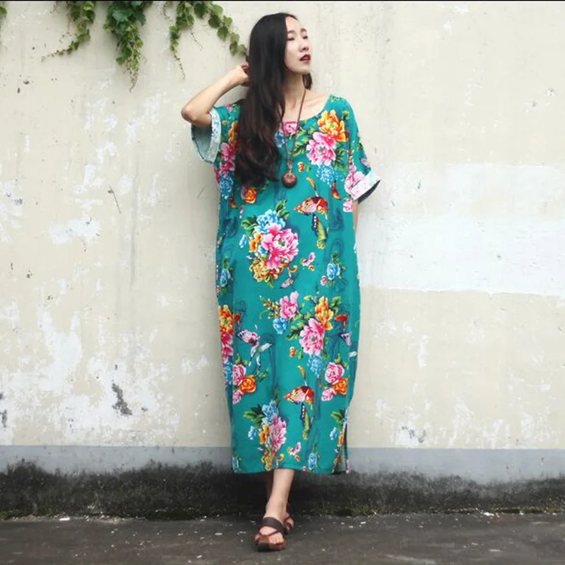 Women Summer Dress 2017 New Fashion Cotton Linen Vintage Flower Print Plus Size Loose | Женская одежда