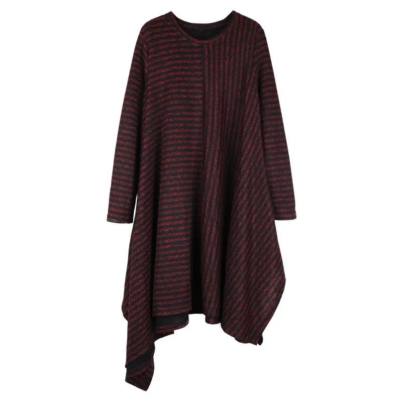 CHICEVER Striped Dresses For Women O Neck Long Sleeve Loose Oversize Irregular Hem Dress Female Autumn Fashion Clothing New 2018 | Женская