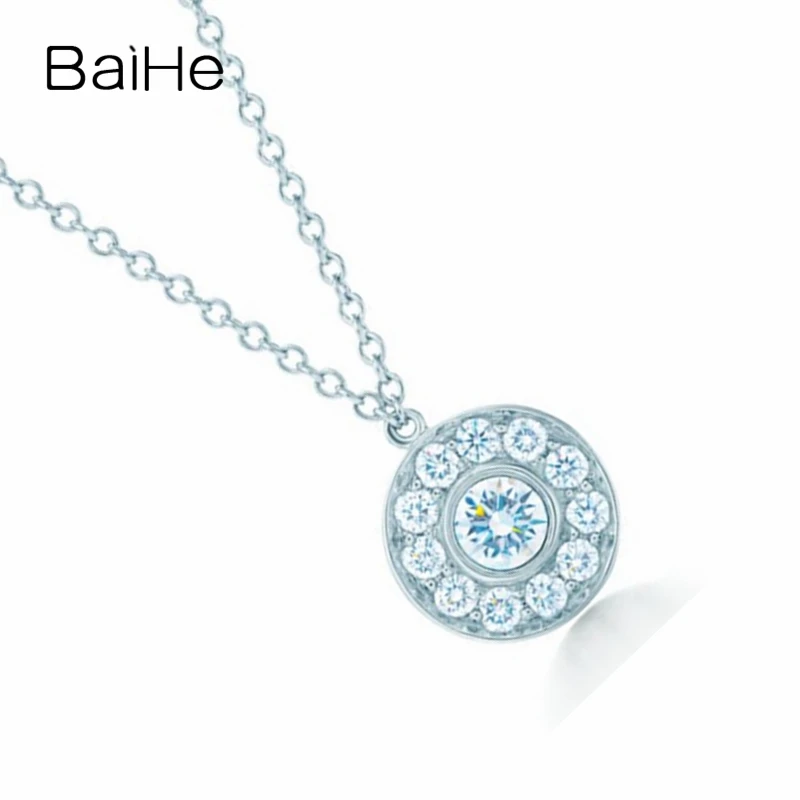 BAIHE Твердые 18K Белое Золото 0.18ct натуральные бриллианты женские ювелирные