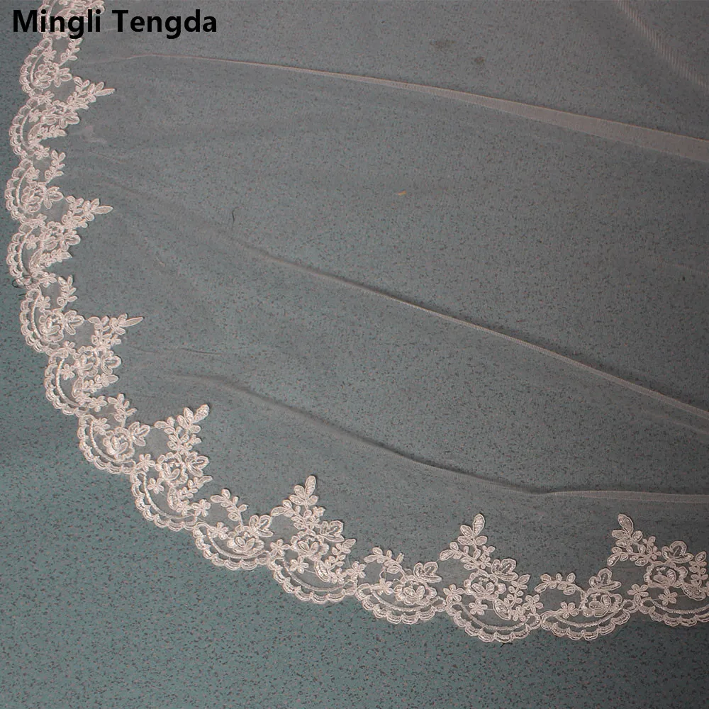 Один слой 3 м Фата невесты с гребень Кружевной Край длинный свадебная фата