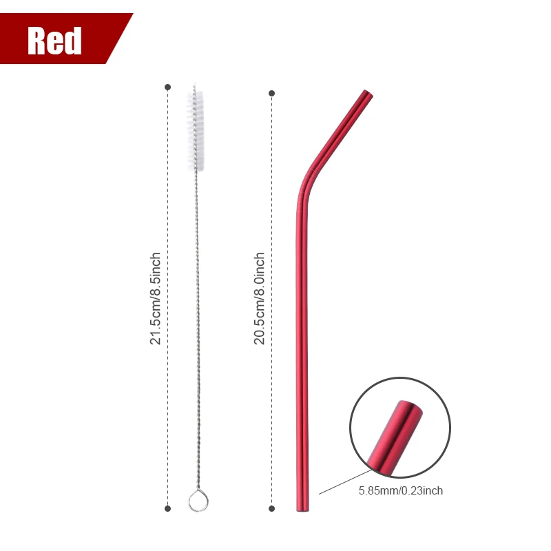 Red bent 5pcs 5 шт питьевой соломы с чистящей щеткой набор многоразовых коротких коктейльных трубок золотые металлические соломинки пищевые сочные вечерние бар набор соломинок - Цвет: Red bent 5pcs
