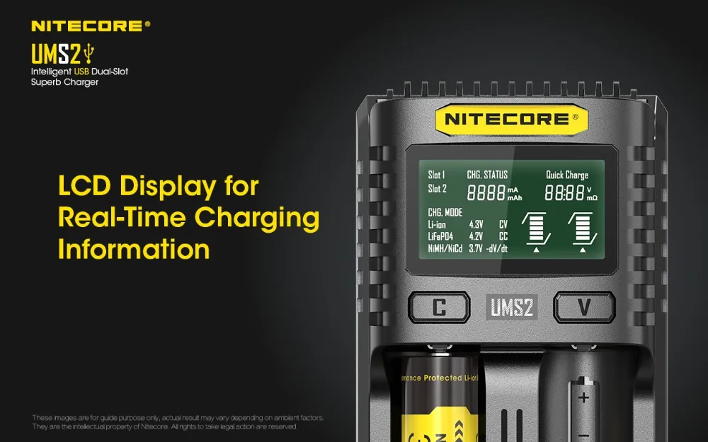 NITECORE UMS2 интеллигентая(ый) 2-образными пазами КК Быстрая зарядка зарядный ток никель-металл-совместим со многими устройствами USB Зарядное устройство