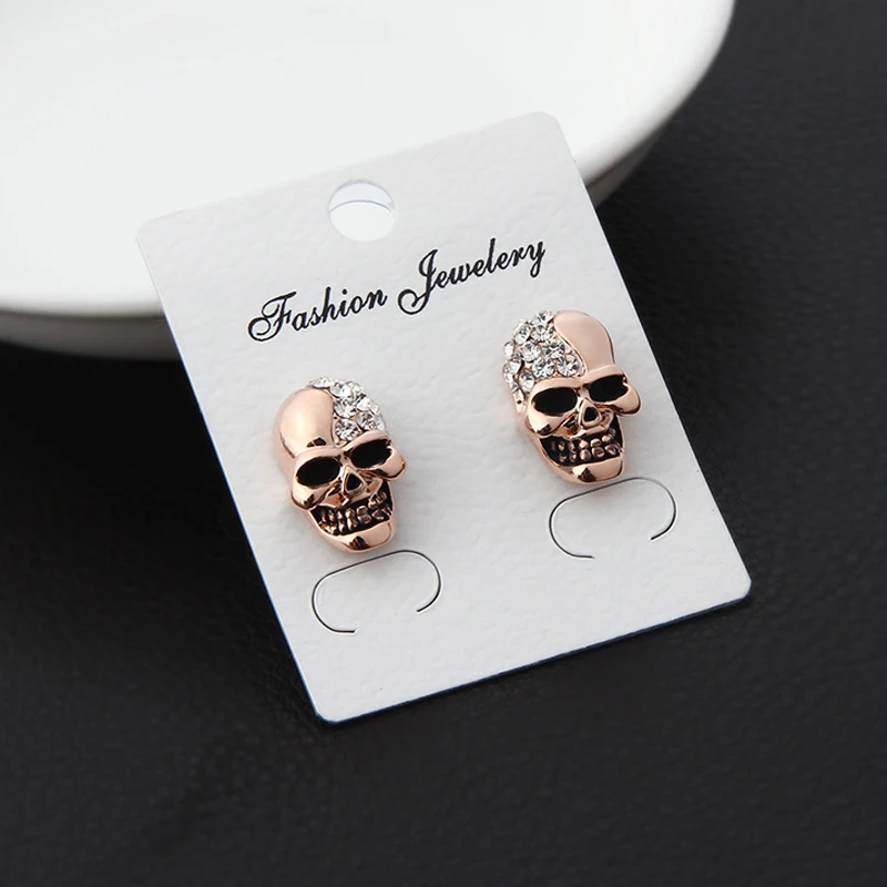 Серебряные серьги-гвоздики из нержавеющей стали с черепом кубического циркония