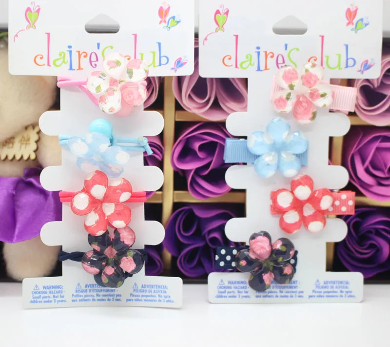 Детские пластиковые эластичные заколки для волос с цветочным принтом 4 шт./лот |