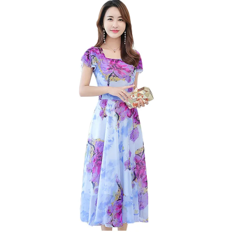 Женское шифоновое платье с принтом повседневное длинное облегающее большого