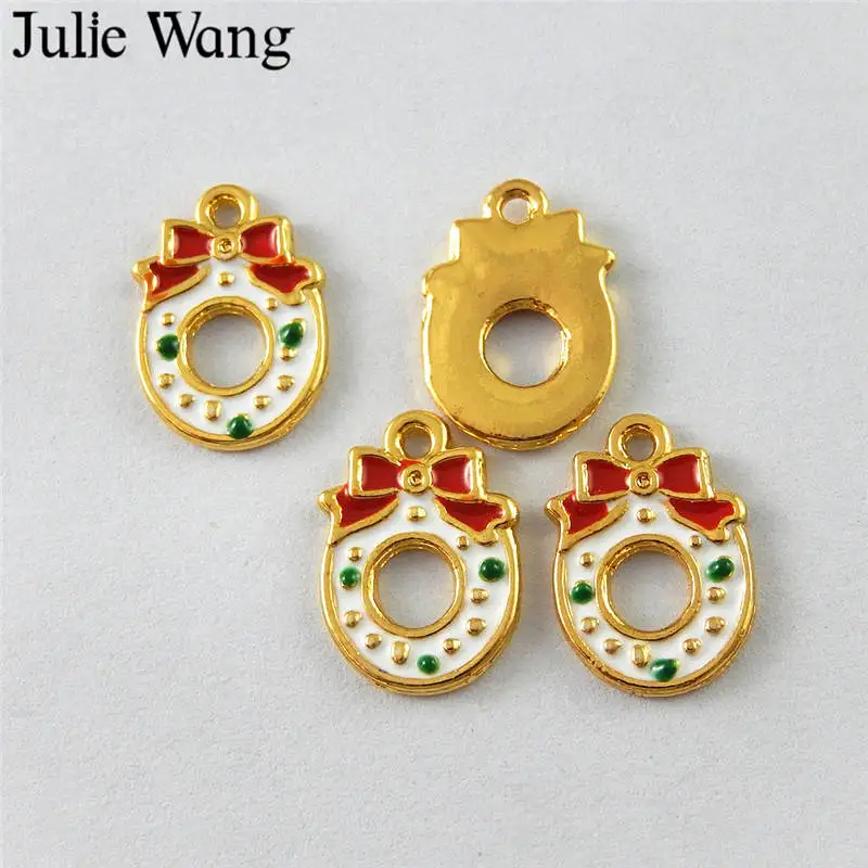 Julie Wang 10 шт. эмалированный Рождественский венок из Золотого Сплава Подвески