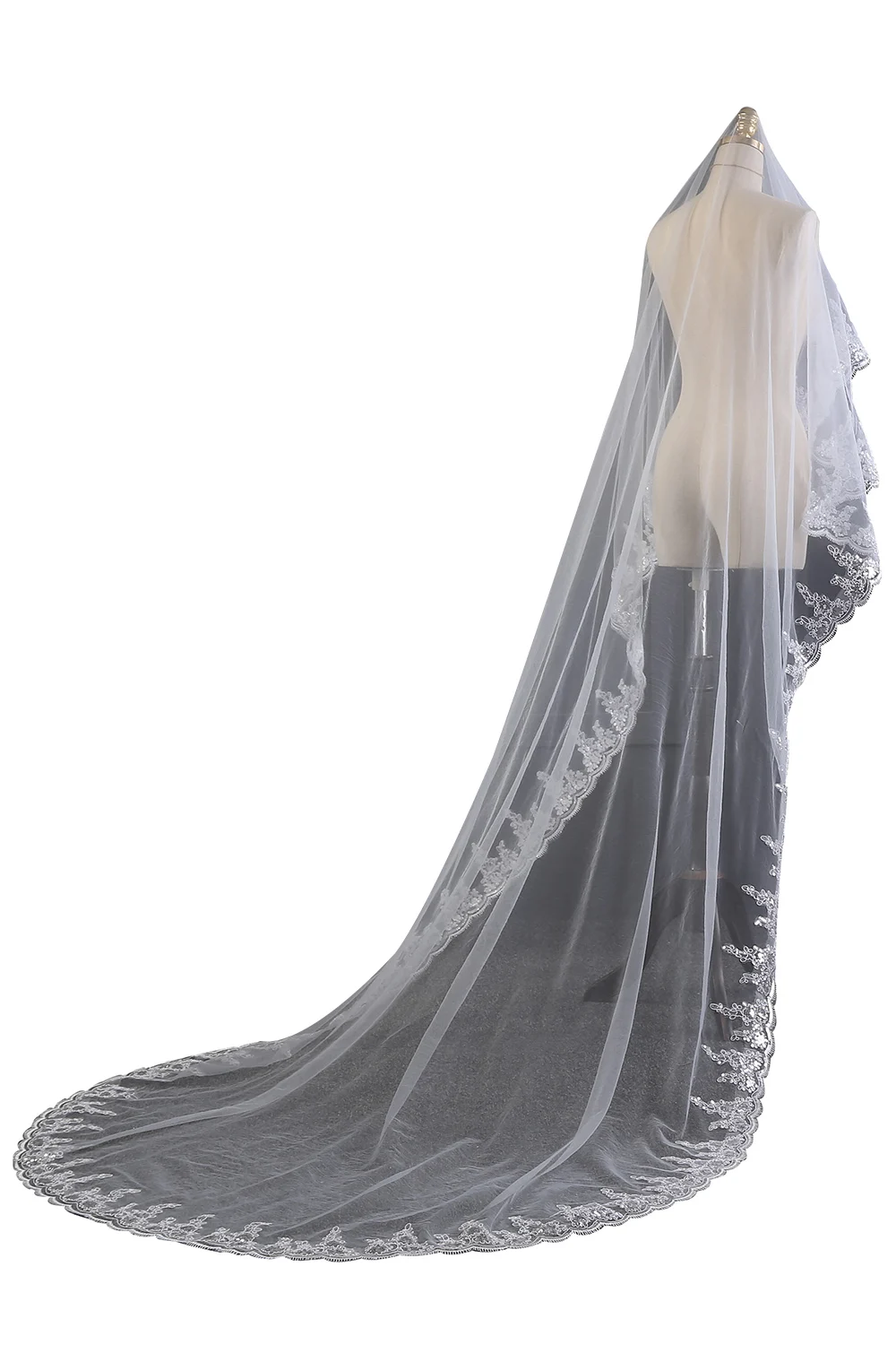 Фата свадебная длинная Однослойная с кружевной каймой свадебные аксессуары для