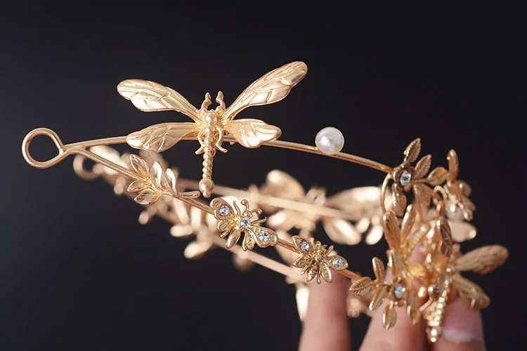 Винтажная Золотая стрекоза в стиле барокко криsatal свадебная тиара из жемчуга