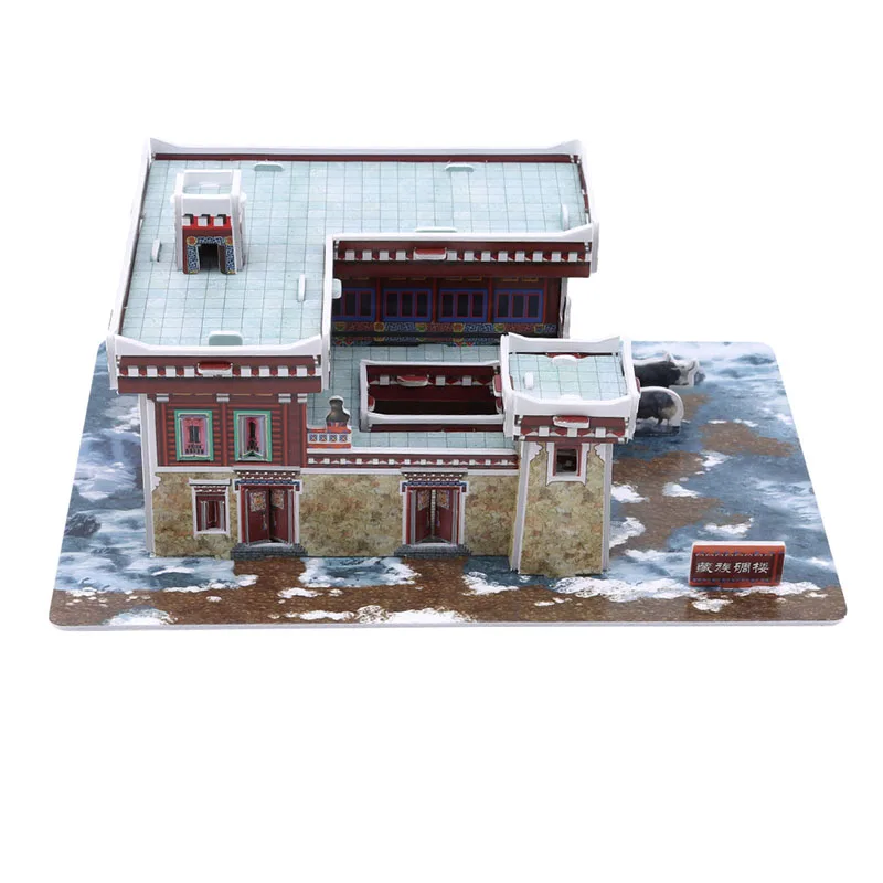 Tibetan Diaolou Ручной работы бумажные головоломки игры 3D головоломка мир стиль сборки дом модель игрушки для детей обучения обучающая игрушка - Цвет: Tibetan Diaolou